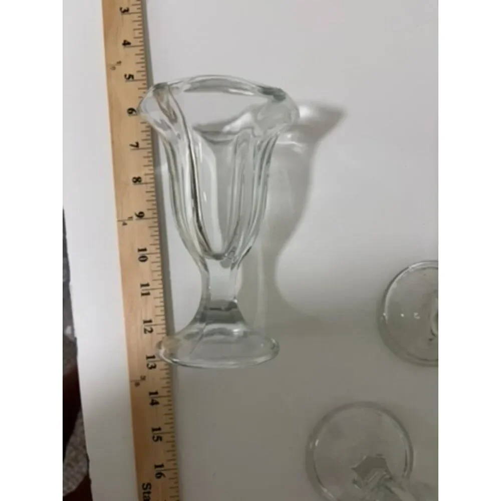 vtg clear paneled footed glass sundae or parfait dish - 3